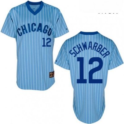 Mens Majestic Chicago Cubs 12 Kyle Schwarber Replica Blue Cooperstown Throwback MLB Jersey