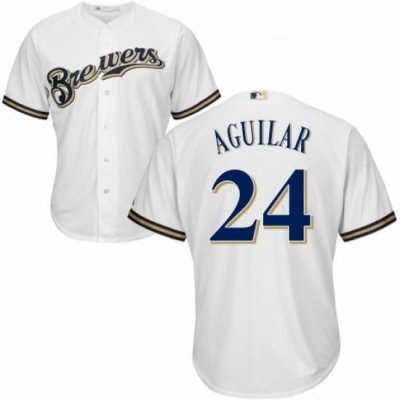 Youth Majestic Milwaukee Brewers 24 Jesus Aguilar Replica White Alternate Cool Base MLB Jersey