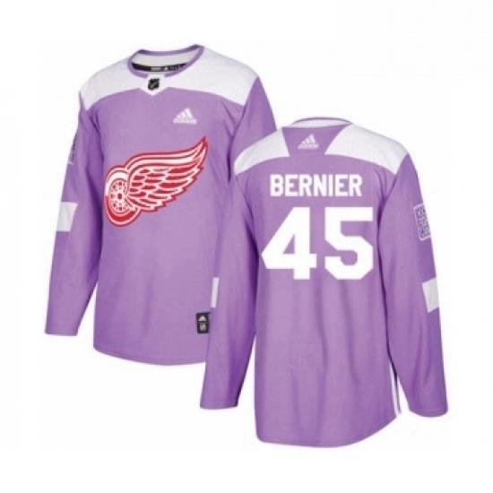 Mens Adidas Detroit Red Wings 45 Jonathan Bernier Authentic Purple Fights Cancer Practice NHL Jersey