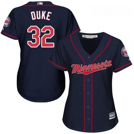 Womens Majestic Minnesota Twins 32 Zach Duke Authentic Navy Blue Alternate Road Cool Base MLB Jersey