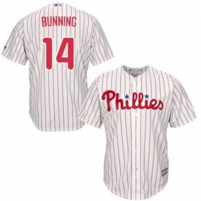 Youth Majestic Philadelphia Phillies 14 Jim Bunning Replica WhiteRed Strip Home Cool Base MLB Jersey