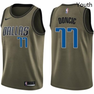 Youth Nike Dallas Mavericks 77 Luka Doncic Swingman Green Salute to Service NBA Jersey