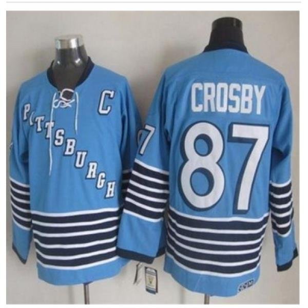 Pittsburgh Penguins #87 Sidney Crosby Light Blue CCM Throwback Stitched NHL Jersey