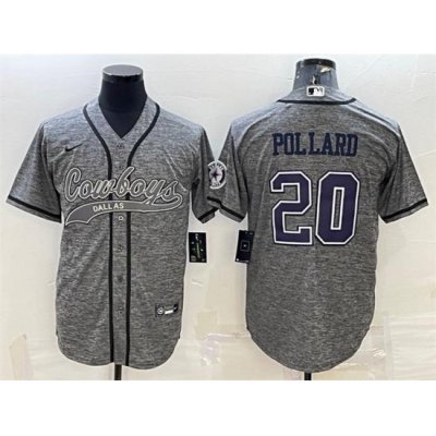 Men Dallas Cowboys 20 Tony Pollard Grey With Patch Cool Base Stitched Baseball Jersey