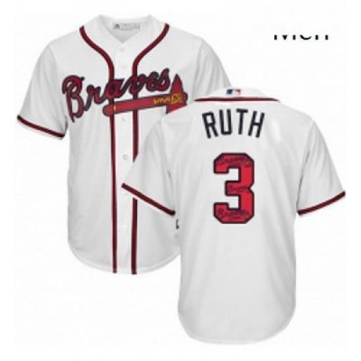 Mens Majestic Atlanta Braves 3 Babe Ruth Authentic White Team Logo Fashion Cool Base MLB Jersey