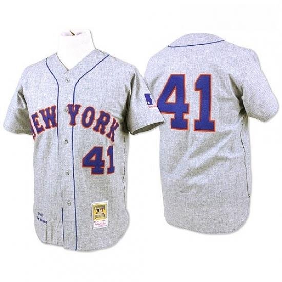 Mens Mitchell and Ness 1969 NeW York Mets 41 Tom Seaver Replica Grey ThroWback MLB Jersey