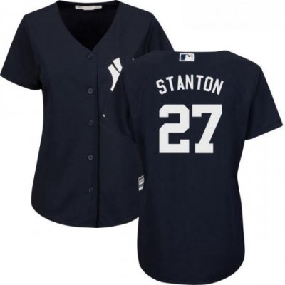 Womens Majestic New York Yankees 27 Giancarlo Stanton Replica Navy Blue Alternate MLB Jersey