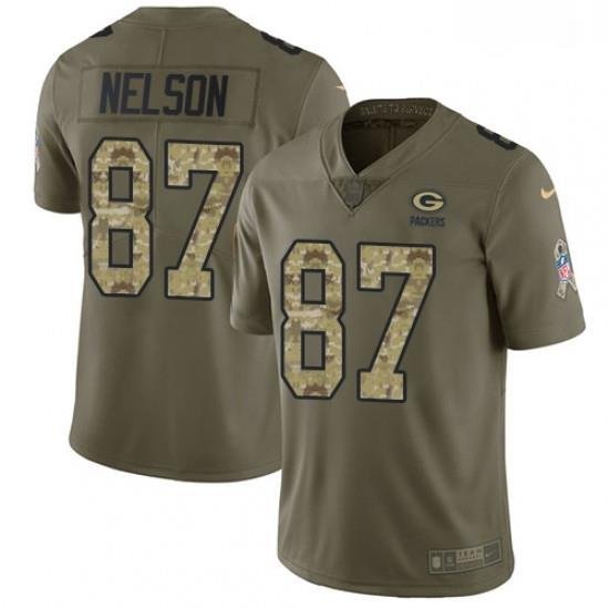 Men Nike Green Bay Packers 87 Jordy Nelson Limited OliveCamo 2017 Salute to Service NFL Jersey