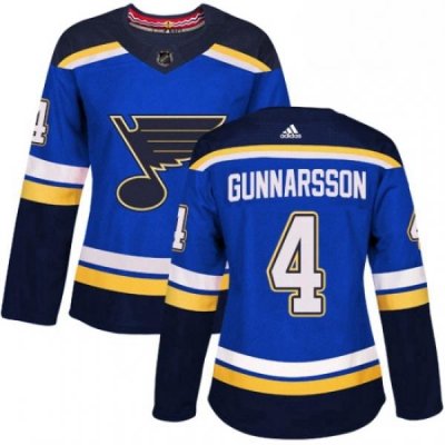 Womens Adidas St Louis Blues 4 Carl Gunnarsson Authentic Royal Blue Home NHL Jersey