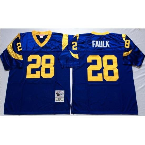 Men Los Angeles Rams 28 Marshall Faulk Blue M&N Throwback Jersey