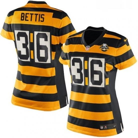 Womens Nike Pittsburgh Steelers 36 Jerome Bettis Limited YellowBlack Alternate 80TH Anniversary Throwback NFL Jersey