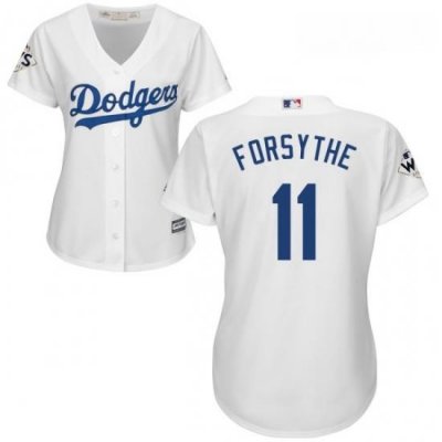 Womens Majestic Los Angeles Dodgers 11 Logan Forsythe Replica White Home 2017 World Series Bound Cool Base MLB Jersey