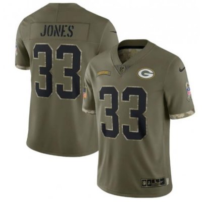 Men Green Bay Packers 33 Aaron Jones Olive 2022 Salute To Service Limited Stitched Jersey