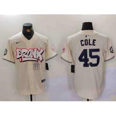 Men New York Yankees 45 Gerrit ColeCream The Bronx Graffiti V2 Vapor Limited Stitched Baseball Jersey 2