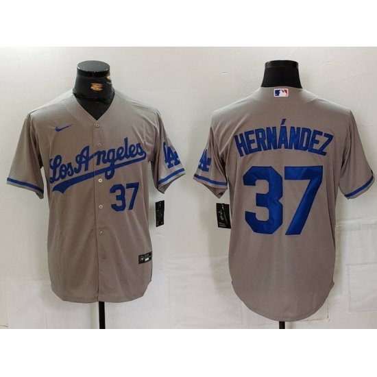 Men Los Angeles Dodgers 37 Teoscar Hernandez Grey Cool Base Stitched Baseball Jersey 6