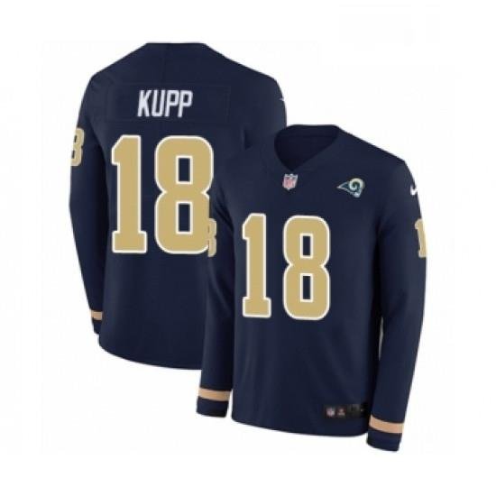 Men Nike Los Angeles Rams 18 Cooper Kupp Limited Navy Blue Therma Long Sleeve NFL Jersey