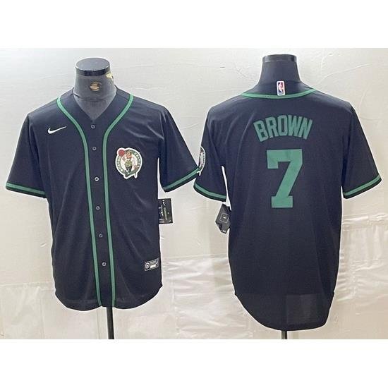 Men Boston Celtics 7 Jaylen Brown Black With Patch Cool Base Stitched Baseball Jersey