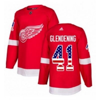 Youth Adidas Detroit Red Wings 41 Luke Glendening Authentic Red USA Flag Fashion NHL Jersey