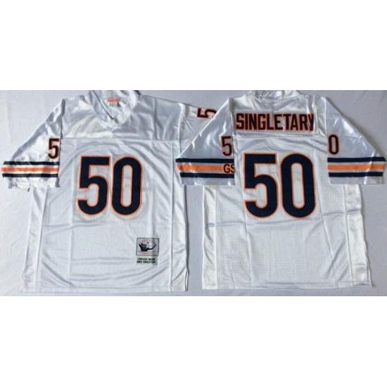 Men Chicago Bears 50 Mike Singletary White M&N Road Throwback Jersey