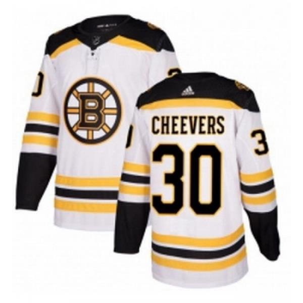 Womens Adidas Boston Bruins 30 Gerry Cheevers Authentic White Away NHL Jersey