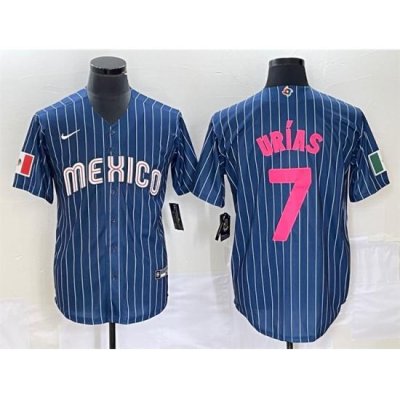 Men Mexico Baseball 7 Julio Urias 2023 Navy World Baseball Classic Stitched Jersey 3