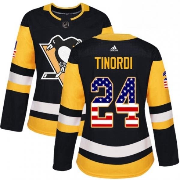 Womens Adidas Pittsburgh Penguins 24 Jarred Tinordi Authentic Black USA Flag Fashion NHL Jersey