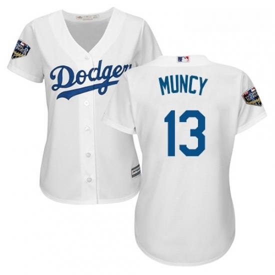 Womens Majestic Los Angeles Dodgers 13 Max Muncy Authentic White Home Cool Base 2018 World Series MLB Jersey