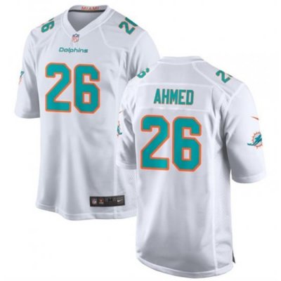 Men Miami Dolphins 26 Salvon Ahmed White Stitched Game Football Jersey