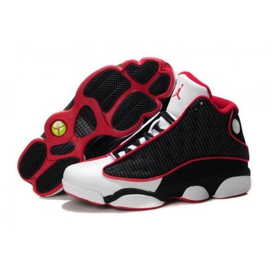 Air Jordan 13 Shoes 2013 Mens Grade AAA Grain Leather Black White Red