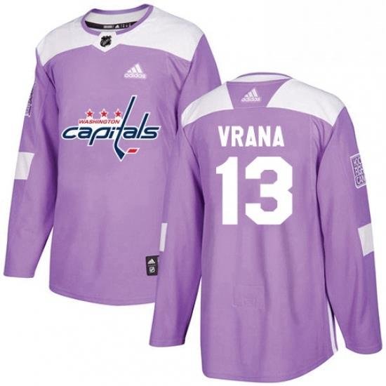 Mens Adidas Washington Capitals 13 Jakub Vrana Authentic Purple Fights Cancer Practice NHL Jersey