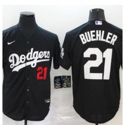 Men Dodgers 21 Walker Buehler Black Cool Base Stitched MLB Jersey