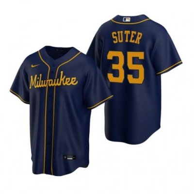 Mens Nike MilWaukee BreWers 35 Brent Suter Navy Alternate Stitched Baseball Jersey