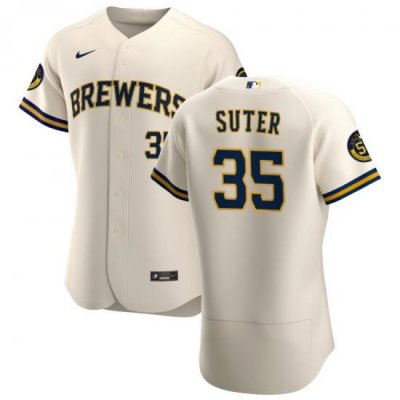 Men MilWaukee BreWers 35 Brent Suter Men Nike Cream Home 2020 Flex Base Player MLB Jersey