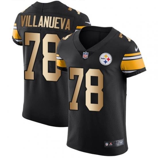 Nike Steelers #78 Alejandro Villanueva Black Team Color Mens Stitched NFL Elite Gold Jersey