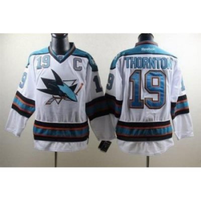 San Jose Sharks #19 Joe Thornton White Jersey C patch