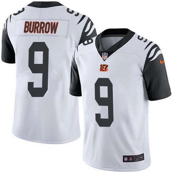 Nike Bengals 9 Joe Burrow White Men Stitched NFL Limited Rush Jersey