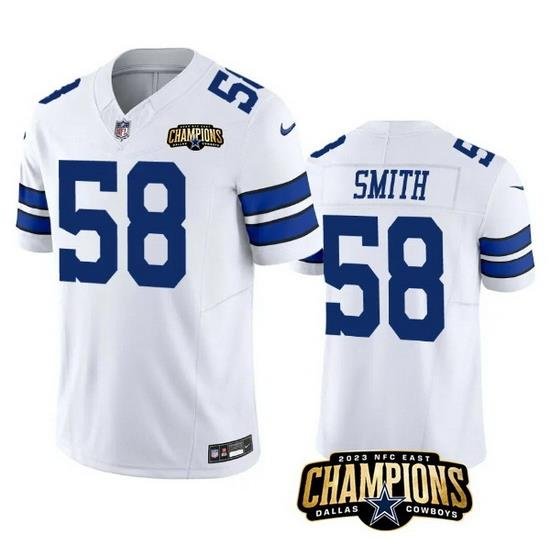 Men Dallas Cowboys 58 Mazi Smith White 2023 F U S E  NFC East Champions Patch Stitched Football Jersey