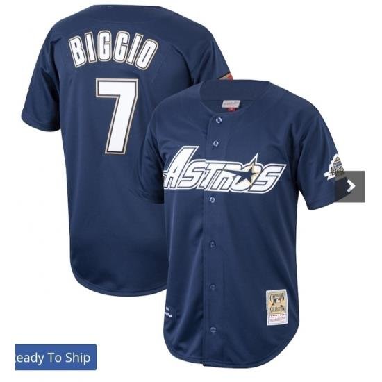 Men Houston Astros 7 Craig Biggio Navy Blue ThroWback Stitched MLB Jersey