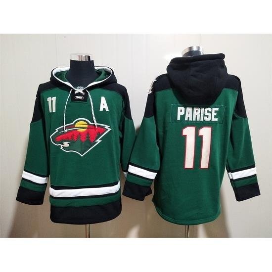 Men's Minnesota Wild #11 Zach Parise Green Ageless Must-Have Lace-Up Pullover Hoodie