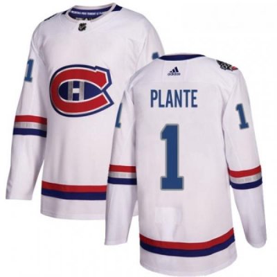 Youth Adidas Montreal Canadiens 1 Jacques Plante Authentic White 2017 100 Classic NHL Jersey