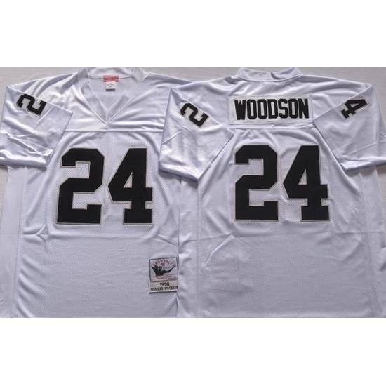 Oakland Raiders White #24 WOODSON White Stitched NFL Throwback Jersey