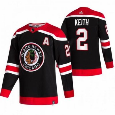 Men Chicago Blackhawks 2 Duncan Keith Black Adidas 2020 21 Reverse Retro Alternate NHL Jersey