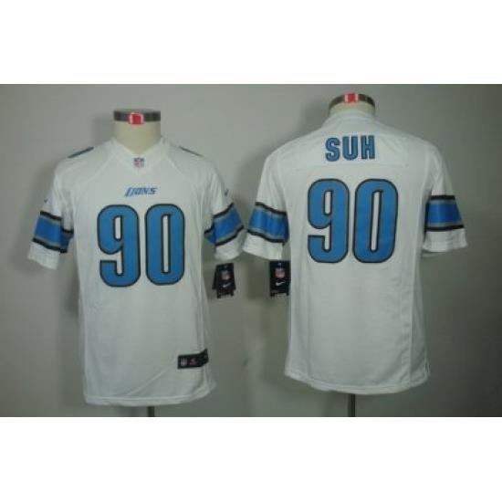 Youth Nike Detroit Lions 90# Ndamukong Suh White Color[Youth Limited Jerseys]