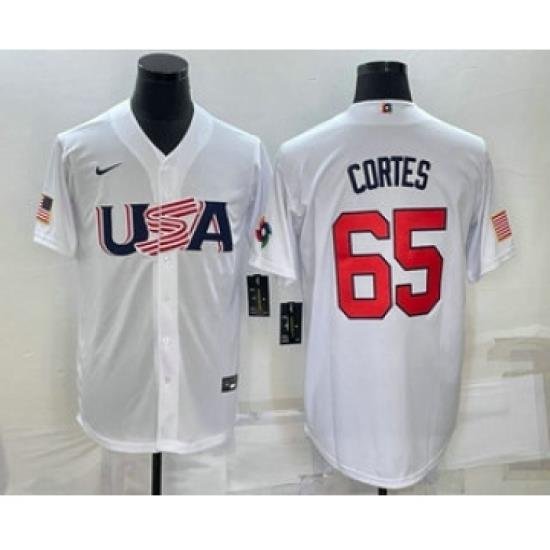 Men USA Baseball 65 Nestor Cortes 2023 White World Classic Stitched Jersey