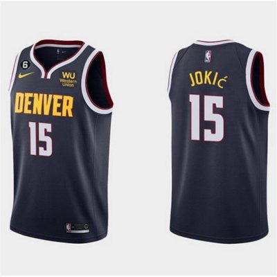 Men Denver Nuggets 15 Nikola Jokic Navy Icon Edition With NO 6 Patch Stitched Jersey