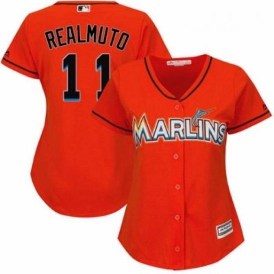 Womens Majestic Miami Marlins 11 J T Realmuto Replica Orange Alternate 1 Cool Base MLB Jersey