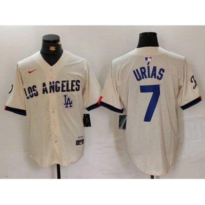 Men Los Angeles Dodgers 7 Julio Urias Cream Stitched Baseball Jersey 3