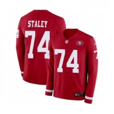 Youth Nike San Francisco 49ers 74 Joe Staley Limited Red Therma Long Sleeve NFL Jersey