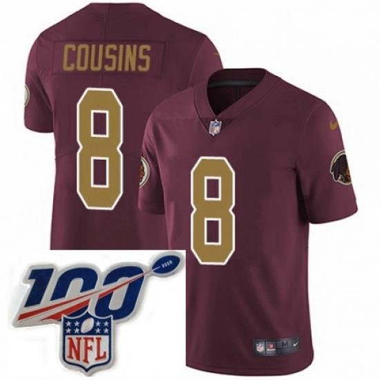 Youth Nike Washington Redskins 8 Kirk Cousins Burgundy RedGold Number Alternate 80TH Anniversary Vapor Untouchable Limited Stitched 100th anniversary Neck