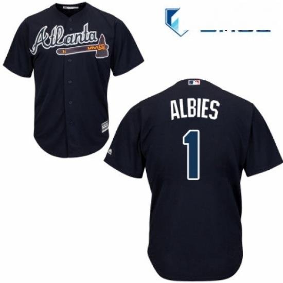 Mens Majestic Atlanta Braves 1 Ozzie Albies Replica Blue Alternate Road Cool Base MLB Jersey